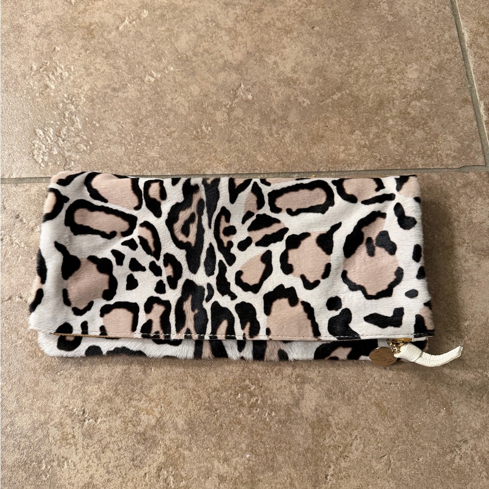 Clare V. Foldover Clutch in leopard print dyed haircalf